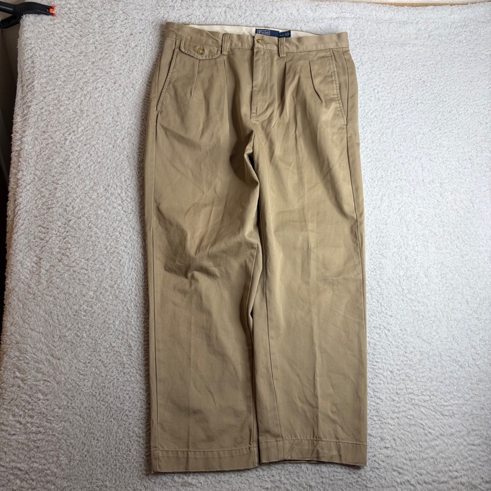 Polo Ralph Lauren Whitman Chino Relaxed Fit Pleated Khaki Pants Mens 34x30 (28)